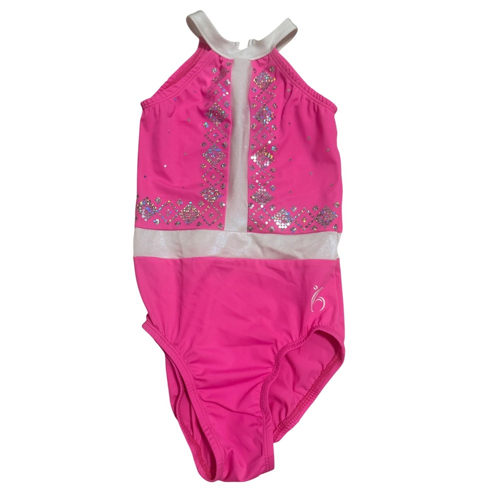 Garland Activewear Leotard Kids CL Pink Excellent Sequin Halter Gymnastics Dance